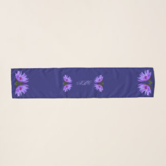 Dark Navy Purple Water Lilies Long Chiffon Scarf