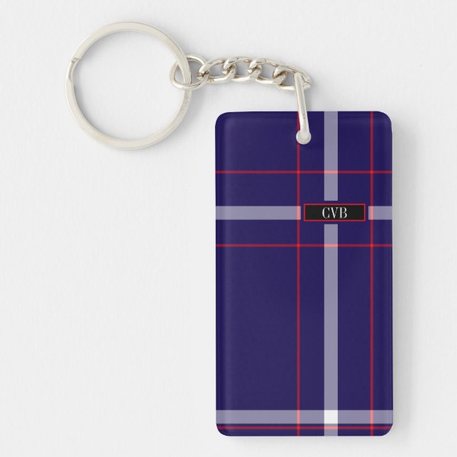 Dark Navy, Red, & White Plaid Keychain (Front)