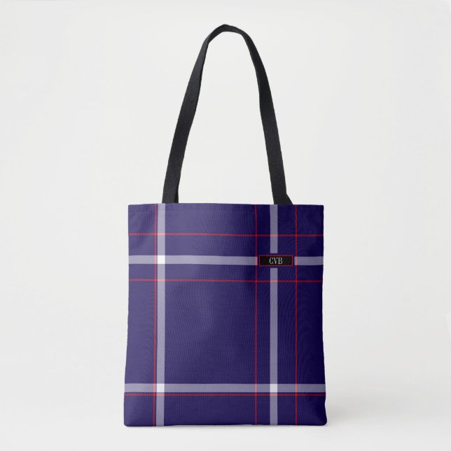 Dark Navy, Red, & White Plaid Tote Bag (Front)