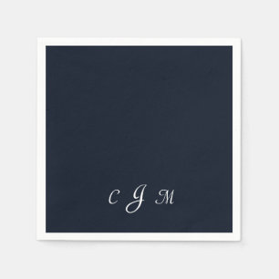 Dark Navy Script Monogram Wedding Cocktail Napkins