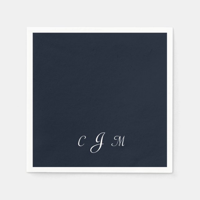 Dark Navy Script Monogram Wedding Cocktail Napkins (Front)