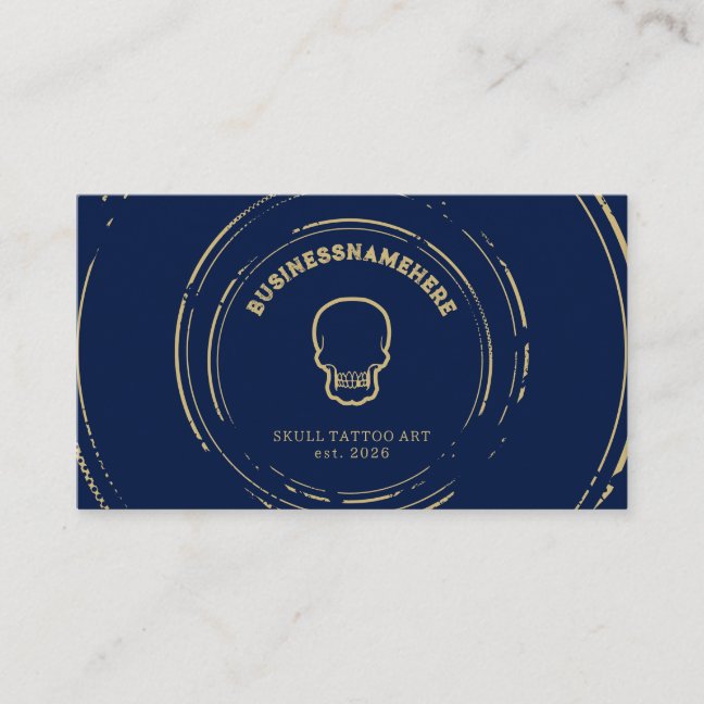 Dark Navy Skull Tattoo Piercing Studio QR Code Business Card