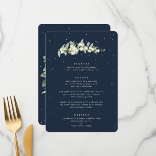 Dark Navy Snowberry+Eucalyptus 3 Course Wedding Menu