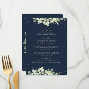 Dark Navy Snowberry+Eucalyptus 3 Course Wedding Menu