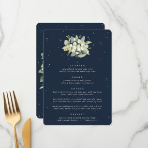 Dark Navy Snowberry+Eucalyptus 4 Course Wedding Menu
