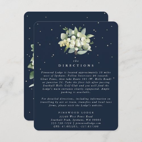 Dark Navy SnowberryEucalyptus Bouquet Directions Enclosure Card