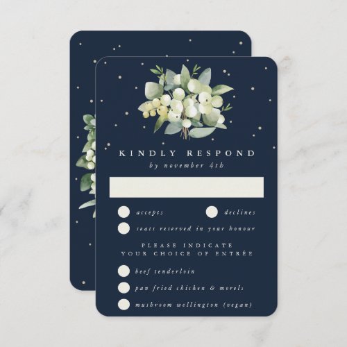 Dark Navy SnowberryEucalyptus Bouquet Wedding RSVP Card