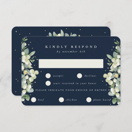 Dark Navy SnowberryEucalyptus Edged Wedding RSVP Card