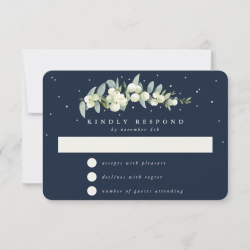 Dark Navy SnowberryEucalyptus Garland Wedding RSVP Card