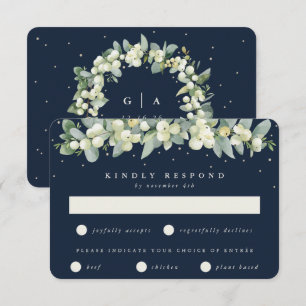 Dark Navy Snowberry+Eucalyptus Garland Wedding RSVP Card