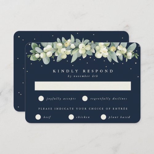 Dark Navy SnowberryEucalyptus Garland Wedding RSVP Card
