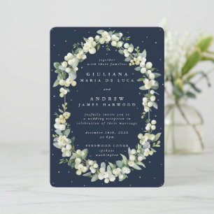 Dark Navy Snowberry+Eucalyptus Reception Only Invitation
