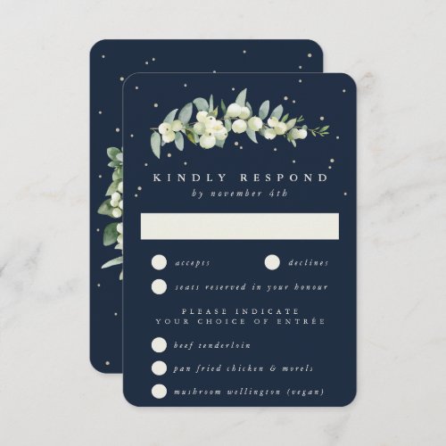 Dark Navy SnowberryEucalyptus Stem Wedding RSVP Card