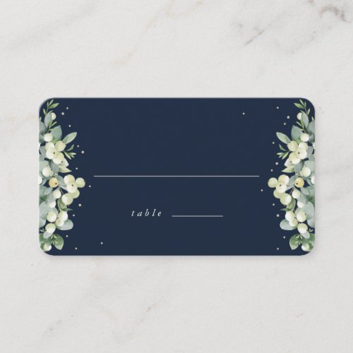 Dark Navy SnowberryEucalyptus Wedding Flat Place Card