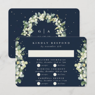 Dark Navy Snowberry+Eucalyptus Wedding Multi-Event RSVP Card