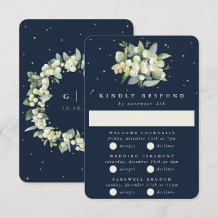 Dark Navy Snowberry+Eucalyptus Wedding Multi-Event RSVP Card