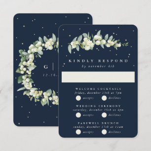 Dark Navy Snowberry+Eucalyptus Wedding Multi-Event RSVP Card
