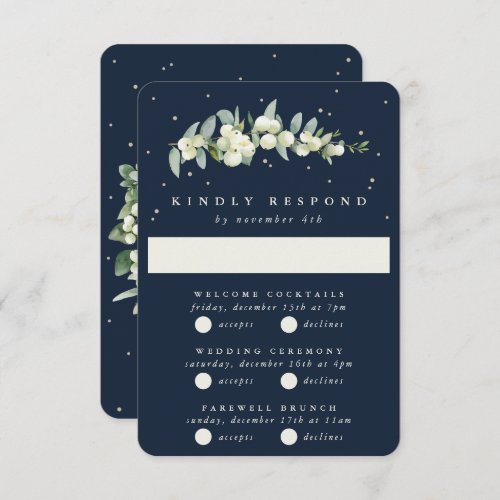 Dark Navy SnowberryEucalyptus Wedding Multi_Event RSVP Card