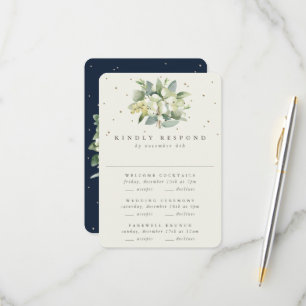 Dark Navy Snowberry+Eucalyptus Wedding Multi-Event RSVP Card