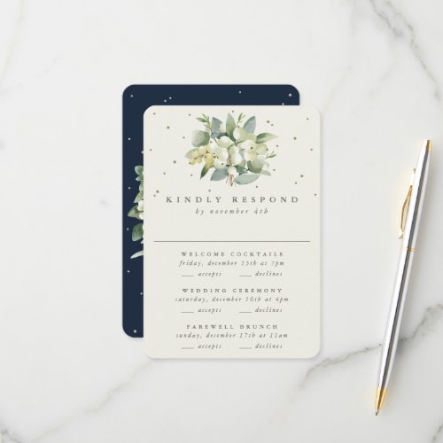 Dark Navy SnowberryEucalyptus Wedding Multi_Event RSVP Card