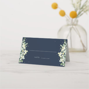 Dark Navy Snowberry+Eucalyptus Wedding Place Card