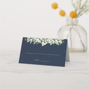 Dark Navy Snowberry+Eucalyptus Wedding Place Card