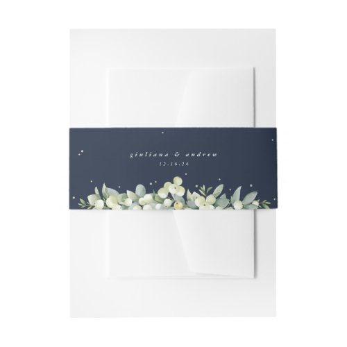 Dark Navy SnowberryEucalyptus Wedding Portrait Invitation Belly Band