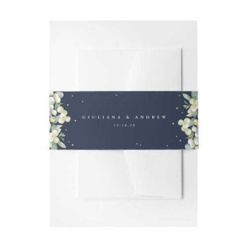 Dark Navy SnowberryEucalyptus Wedding Portrait Invitation Belly Band