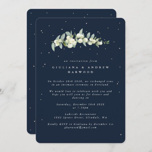 Dark Navy SnowberryEucalyptus Wedding Reception Invitation