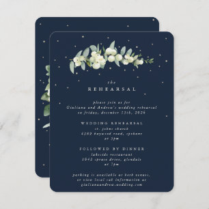 Dark Navy Snowberry+Eucalyptus Wedding Rehearsal Enclosure Card