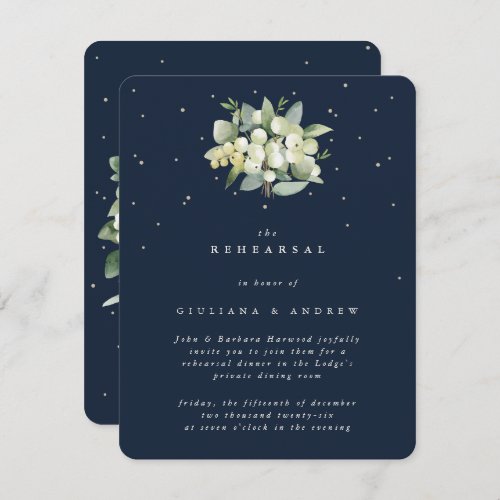 Dark Navy SnowberryEucalyptus Wedding Rehearsal Enclosure Card