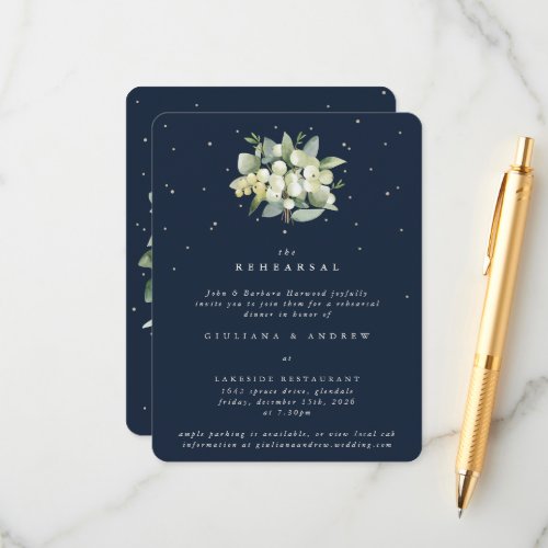 Dark Navy SnowberryEucalyptus Wedding Rehearsal Enclosure Card