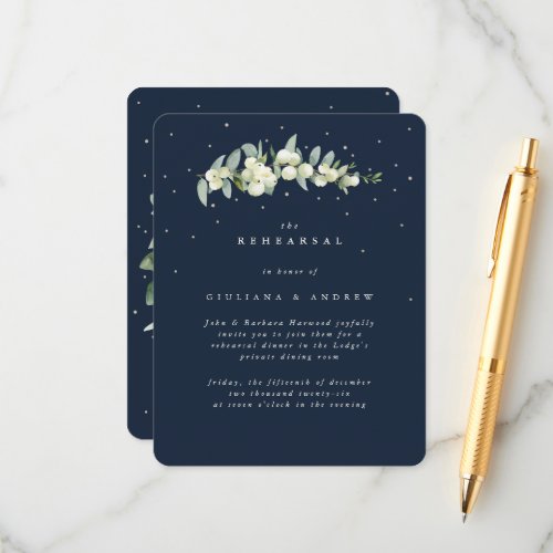 Dark Navy SnowberryEucalyptus Wedding Rehearsal Enclosure Card
