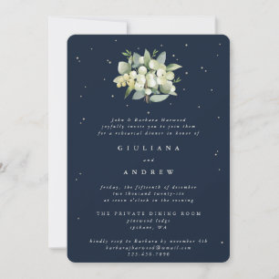 Dark Navy Snowberry+Eucalyptus Wedding Rehearsal Invitation