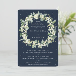 Dark Navy Snowberry+Eucalyptus Wedding Rehearsal Invitation