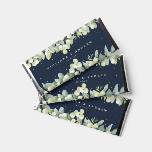 Dark Navy SnowberryEucalyptus Winter Wedding Hershey Bar Favors