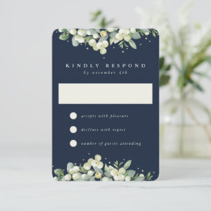Dark Navy Snowberry+Eucalyptus Winter Wedding RSVP Card