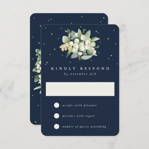 Dark Navy SnowberryEucalyptus Winter Wedding RSVP Card