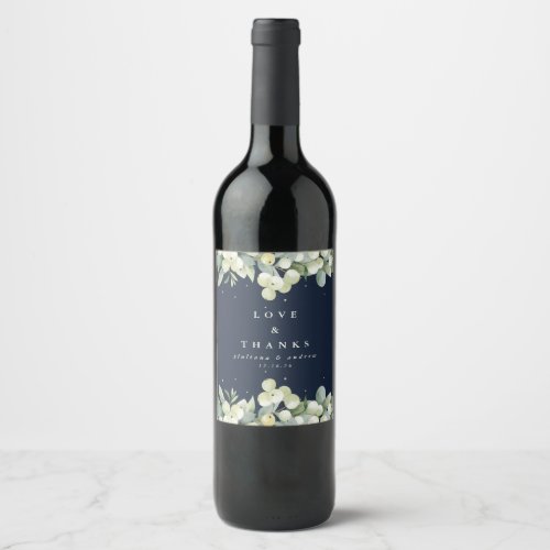 Dark Navy SnowberryEucalyptus Winter Wedding Wine Label