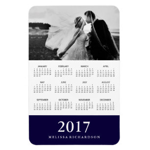 Dark Navy Stripe   Elegant 2017 Photo Calendar Magnet