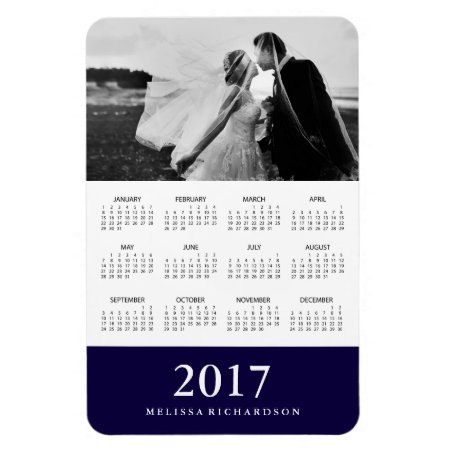 Dark Navy Stripe | Elegant 2017 Photo Calendar Magnet