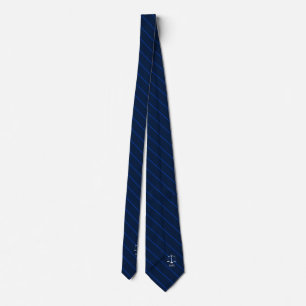Dark Navy Striped Custom Initials Lawyer Dual Side Neck Tie