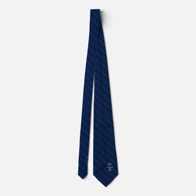 Dark Navy Striped Custom Initials Lawyer Dual Side Neck Tie (Back)