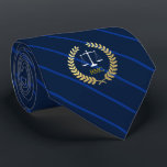 Dark Navy Stripes Custom Initials Lawyer Tie<br><div class="desc">Elegant navy striped judicial scales of justice custom initials tie.</div>