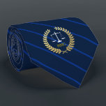 Dark Navy Stripes Custom Initials Lawyer Tie<br><div class="desc">Elegant navy striped judicial scales of justice custom initials tie.</div>