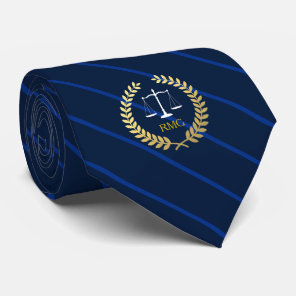 Dark Navy Stripes Custom Initials Lawyer Tie