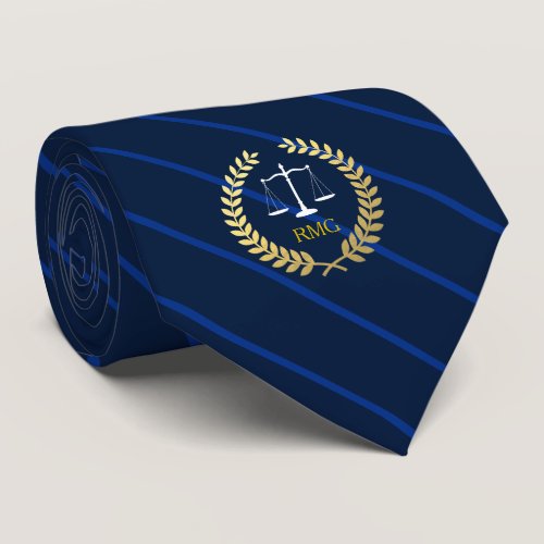 Dark Navy Stripes Custom Initials Lawyer Tie