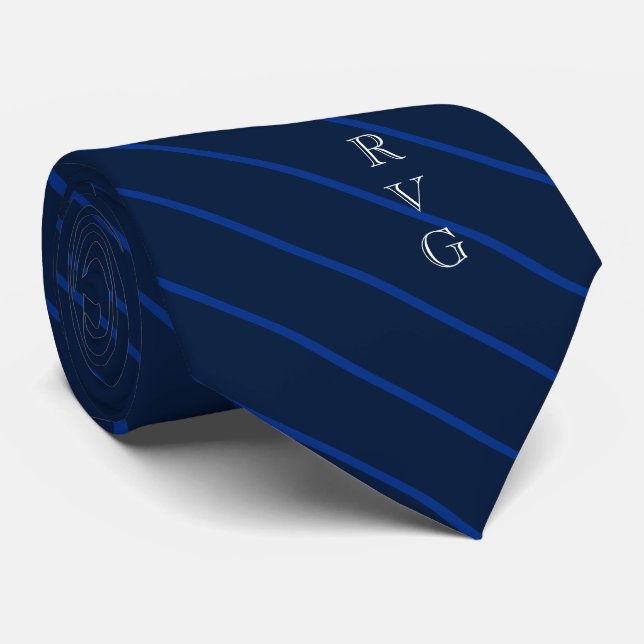 Dark Navy Stripes Custom Initials Medical Neck Tie (Rolled)