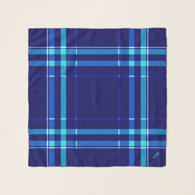 Dark Navy & Turquoise Square Coat Chiffon Scarf (Front)