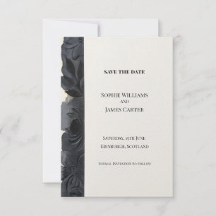 Dark Navy Watercolor Floral Save The Date Card